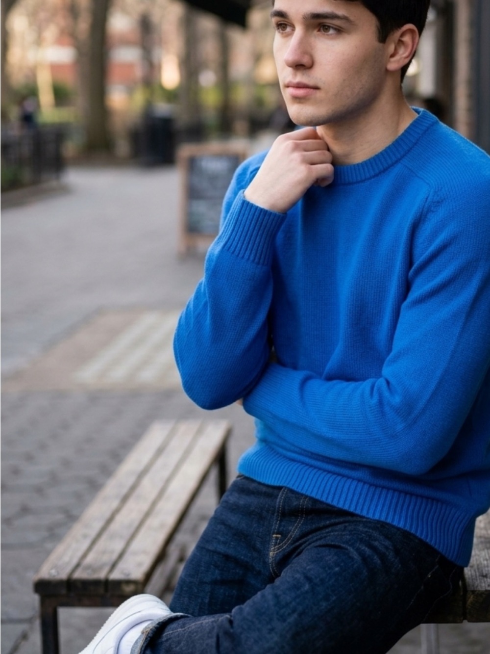 J.Crew Men’s 100% Cotton Raglan Crewneck Pullover Sweater Blue M